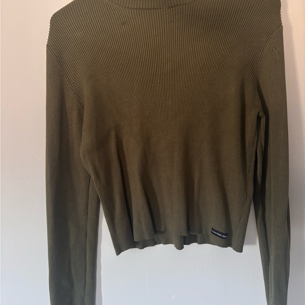 Olive Green Ribbed Women's Top